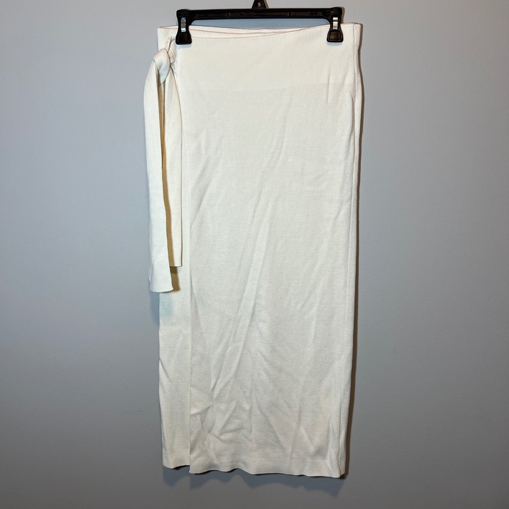 ba&sh Ribbed Knit Wrap Midi Skirt Off White Cream Side Tie Size M